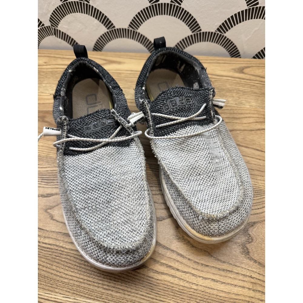 Hey Dude Wally Tri Newspaper Mens Size 11 Grey Black Slip On Lightweight Comfort